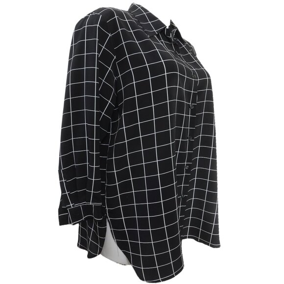 Vtg Women's PLUS Size 14/16 Window Pane-Plaid Tunic Button Up 3/4 Sleeve Shirt - Picture 2 of 8